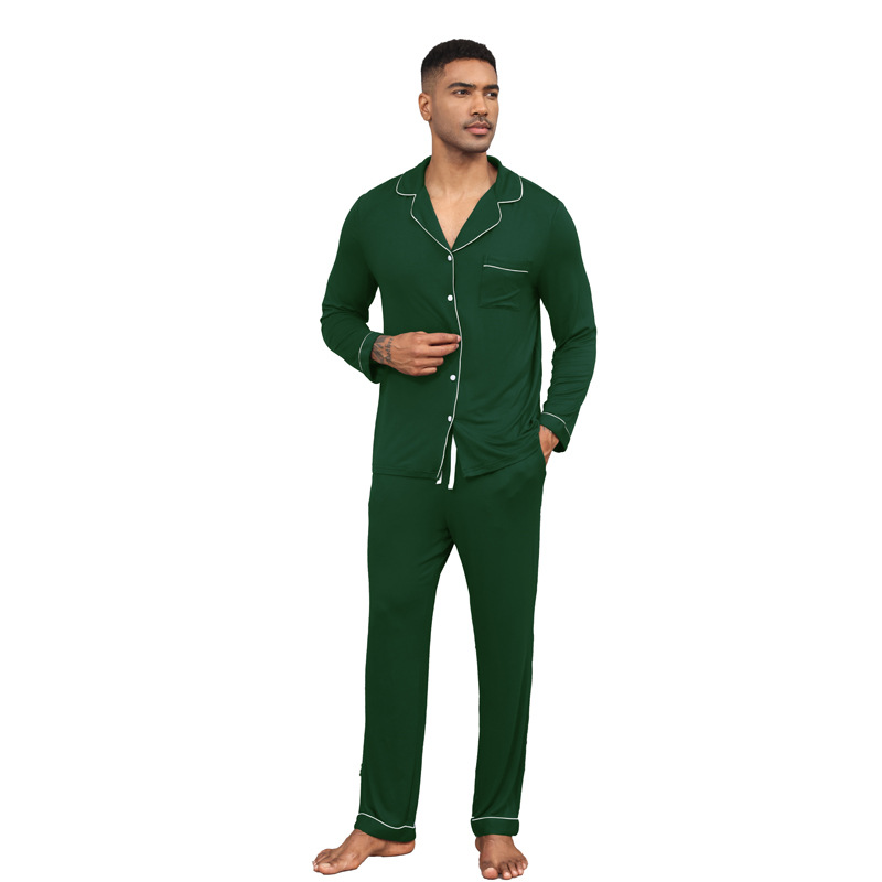 Herrenbekleidung Herren-Pyjama-Set Modal Langarm Revers Einfarbig Strickjacke Offene Herren-Hauskleidung_voghion.com