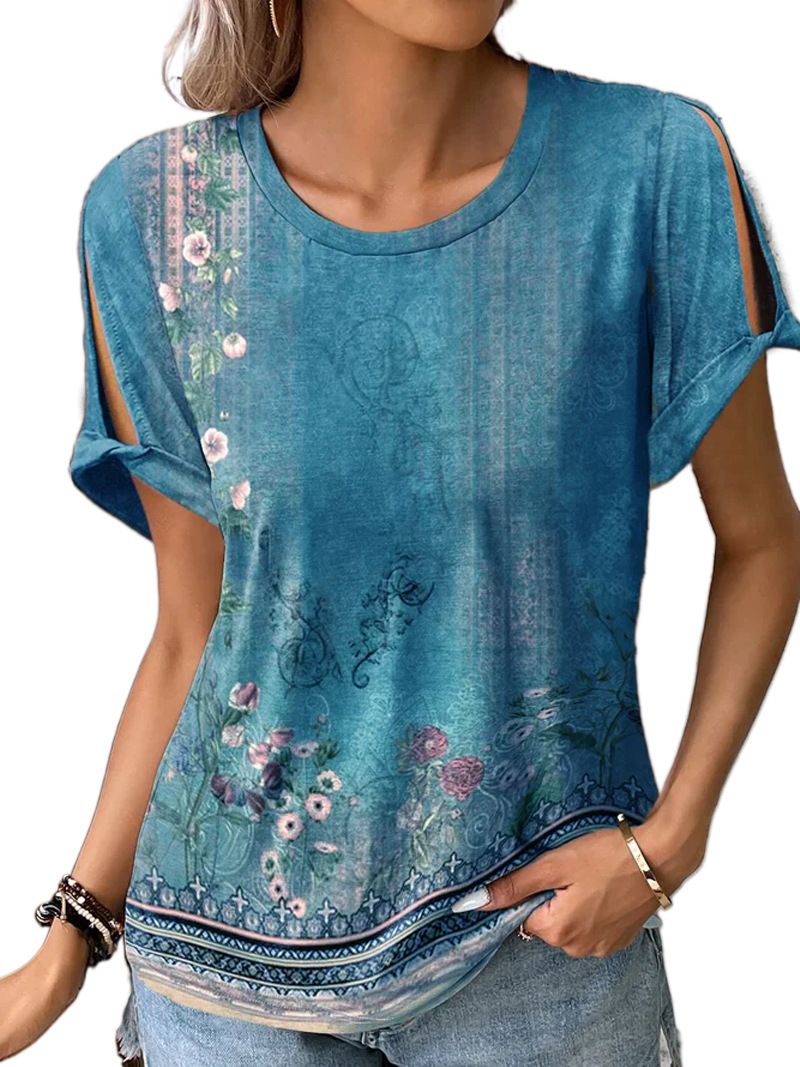 Plus Size 2025 Summer New Women's Printed Pattern Round Neck T-Shirt Short Sleeve Pullover Best For Summer_voghion.com