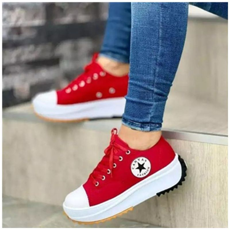 2023 New Spot Women's Spring And Autumn Canvas Shoes Breathable High-top casual women's thick-soled lace-up shoes_voghion.com