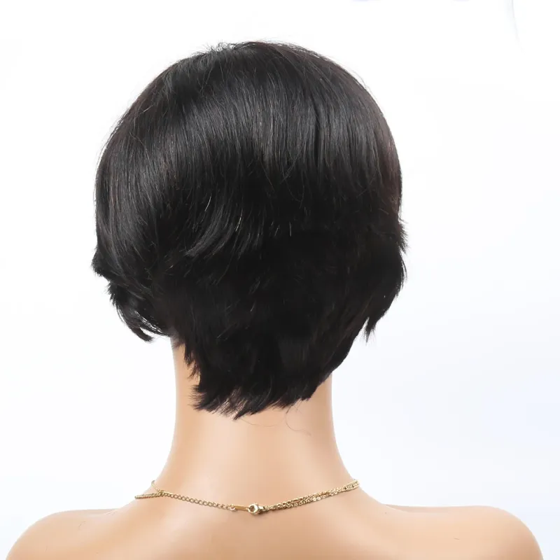 Pixie Cut Human Hair Wig for Women Short Wavy Layered Pixie Wigs with Bangs_voghion.com