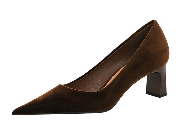 6188-9 Zapatos sencillos de moda para banquetes, de tacón alto y grueso, de gamuza y terciopelo del oeste, con boca poco profunda y puntiagudos_voghion.com
