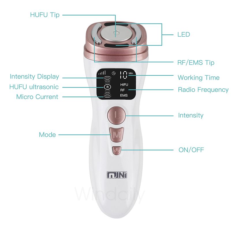 Minimáquina Hifu 3 en 1, dispositivo de belleza facial con ultrasonido RF EMS, reafirmante de rostro y cuello, rejuvenecimiento de la piel, producto para el cuidado de la piel_voghion.com
