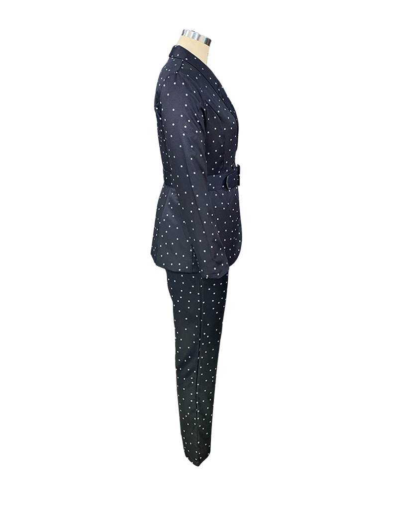 Women's clothing black polka dot long-sleeved suit jacket two-piece set_voghion.com