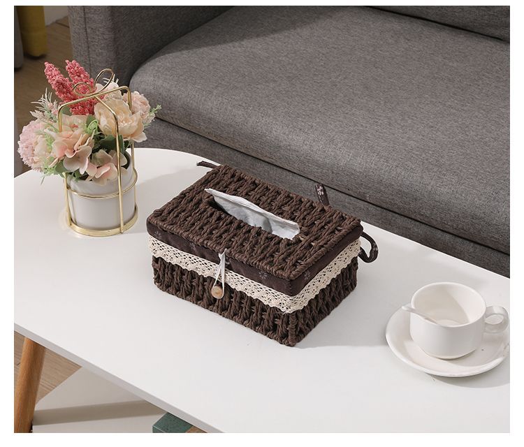 Woven Tea Table, Household Straw Woven Miscellaneous Storage, Desktop Toy Key, Cosmetics, Living Room Snacks, Drawer_voghion.com