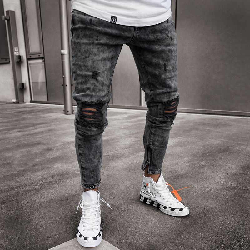 Exclusieve gescheurde jeans, stretch denim broeken, nieuwe stijl voor heren_voghion.com