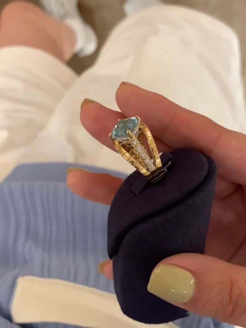 Offener Ring aus französischem hellbuntem Edelstein für Damen, Vintage-Smaragdgrün, vergoldet, italienischer Diamant_voghion.com