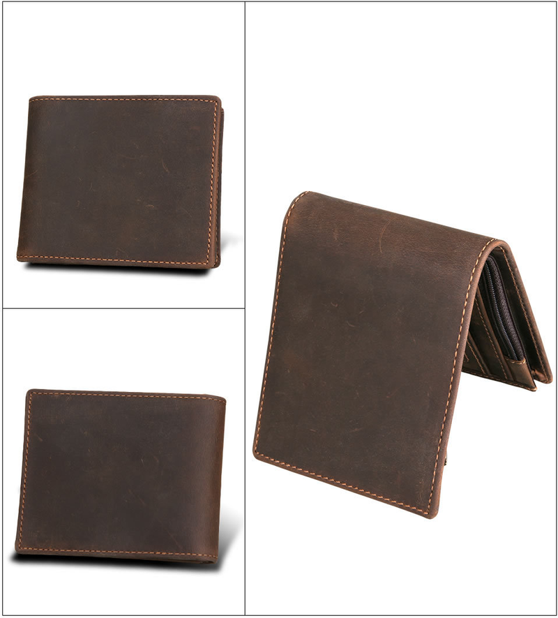 RFID Blocking Men Wallets Vintage Cow Genuine Leather Wallet Male Handmade Custom Dollar Price Coin Purse Short Wallet_voghion.com