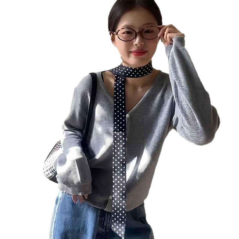 Fascia per capelli con fiocco a pois in stile coreano 2025, fascia per capelli da donna di alta qualità, sciarpa invernale sottile, scaldacollo lungo a strisce_voghion.com