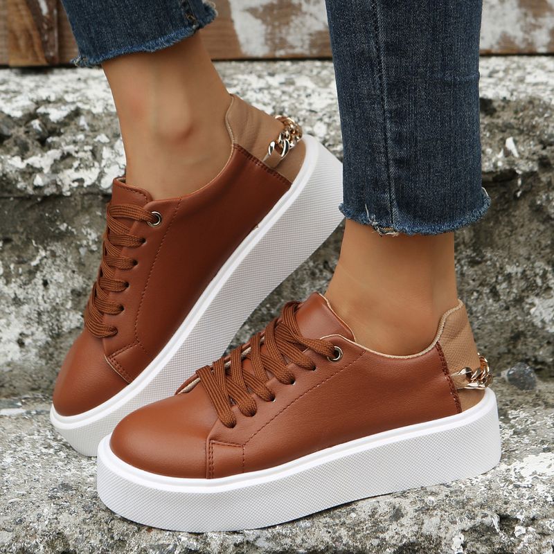 Chaussures pour femmes, grandes tailles, simples, pour femmes, automne, nouvelle chaîne à tête ronde, polyvalentes, décontractées, plates, blanches, chaussures de planche_voghion.com