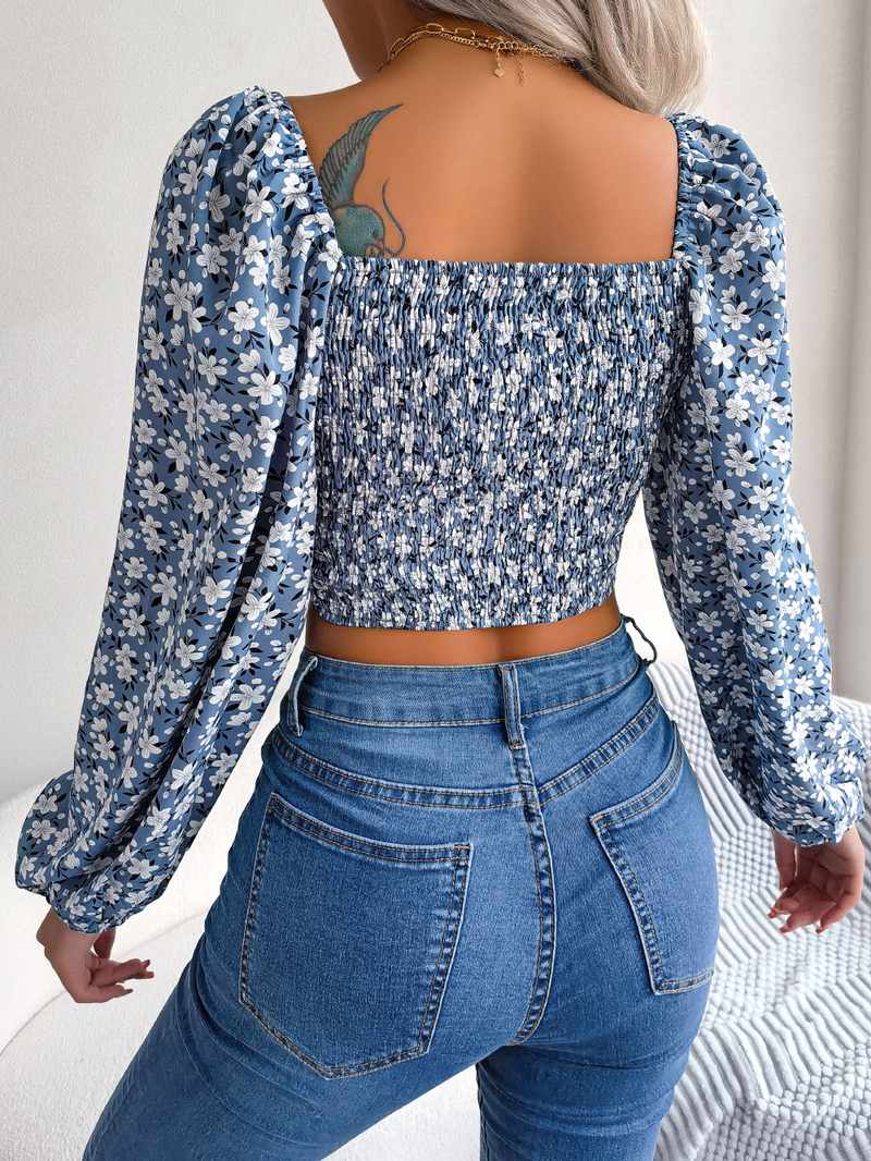 Bluză țărănească cu mâneci bufante și noduri, cu corset și croială, drăguță, cu umeri goi_voghion.com