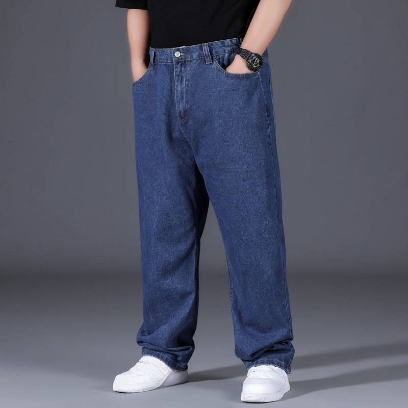 Plus Size Herenkleding Herfst En Winter Jeans Heren Losse Rechte Plus Size Heren Dikke Hoge Taille All Match Dikke Man Wijde Pijpen Broeken_voghion.com