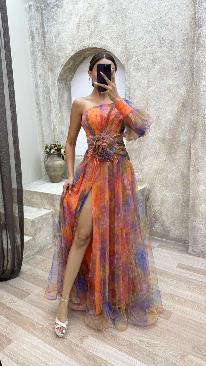 Robe d'été décontractée pour femme, col incliné, épaules dénudées, manches longues, en maille, taille fleurie, fendue, pour les fêtes_voghion.com