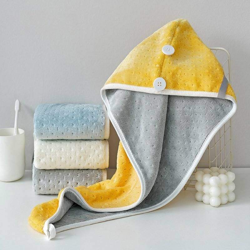 Two Color Antibacterial Fleece Water Absorbing Dry Hair Cap Towel_voghion.com
