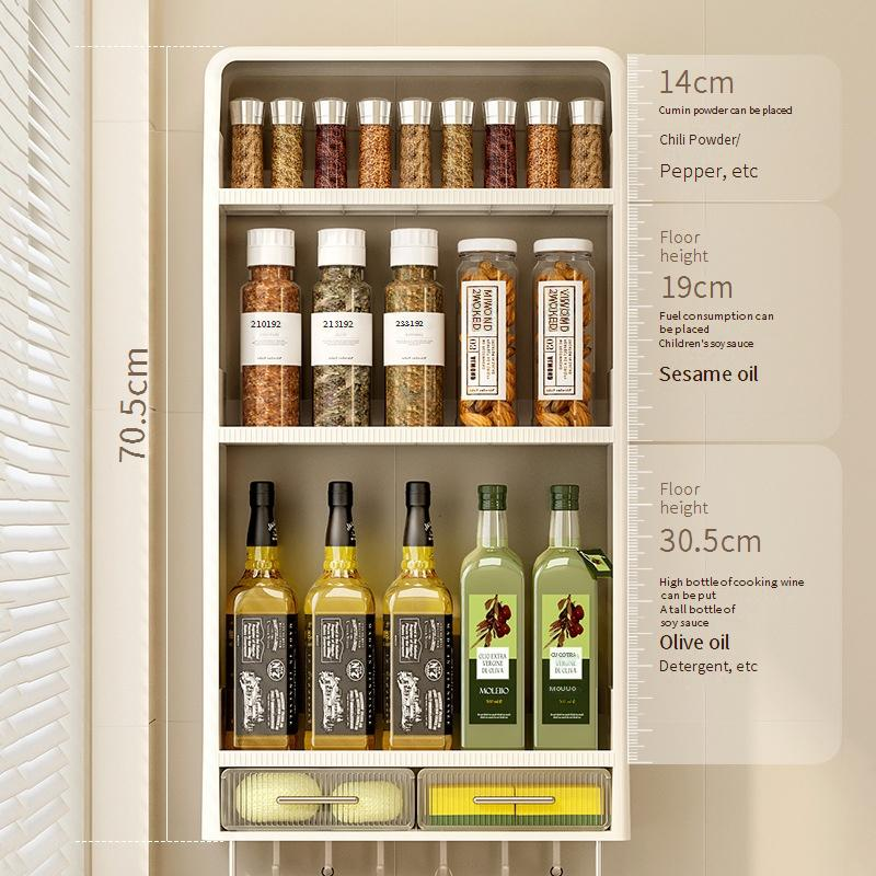 Wall Mounted Kitchen Organizer - No Drill Spice Rack With Hooks For Utensils & Condiments (Space Saving Storage Shelf)_voghion.com