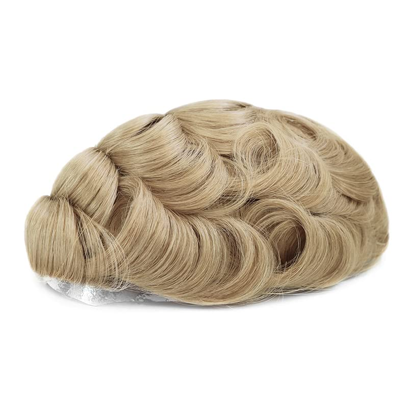 Französisches Spitzen-Toupet für Männer, 100 % Echthaar-Ersatzsystem, natürlicher Haaransatz, Haarteile, echte Herrenperücke, hellblond, Farbe #22R_voghion.com