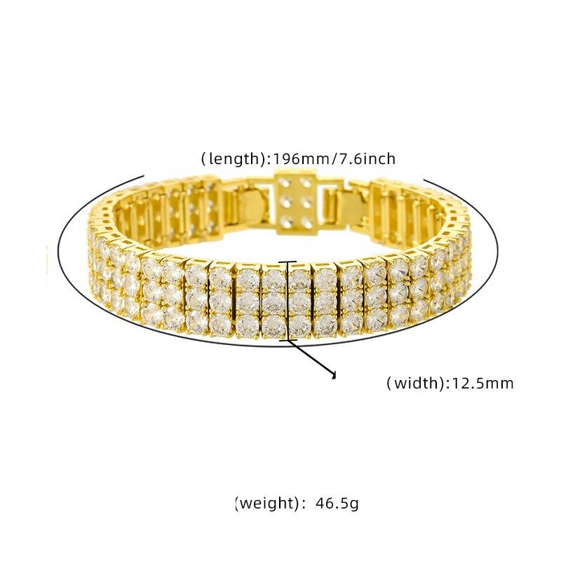 Braccialetti da donna con tre file di zirconi intarsiati in rame da 4 mm, catena da tennis_voghion.com