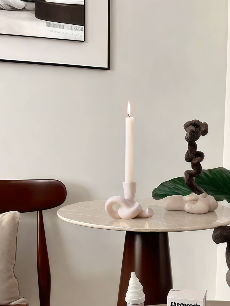 1 bougeoir en céramique en forme de corde blanche, forme artistique unique, adapté au salon, à la bibliothèque et à d'autres décorations multi-scènes._voghion.com