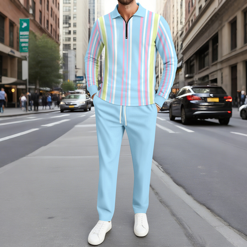 Men's Clothing Oversized Twill Print Zip-Up Tracksuit Set - Long Sleeve Pullover & Relaxed Pants, Streetwear Matching Outfit For Men & Women_voghion.com