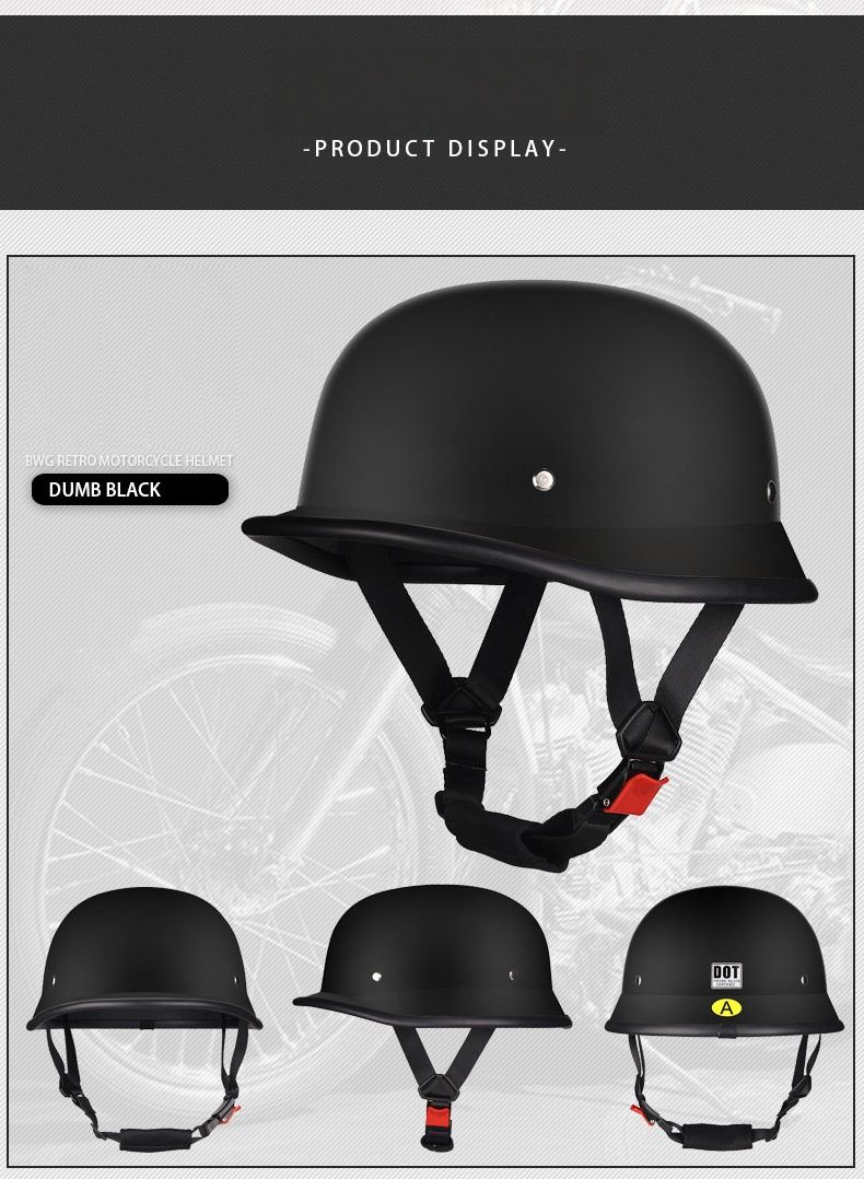 Casco da motocicletta cruiser vintage in stile tedesco - Casco da scooter retrò leggero in ABS per uomo e donna (nero, bianco, grigio, verde militare)_voghion.com