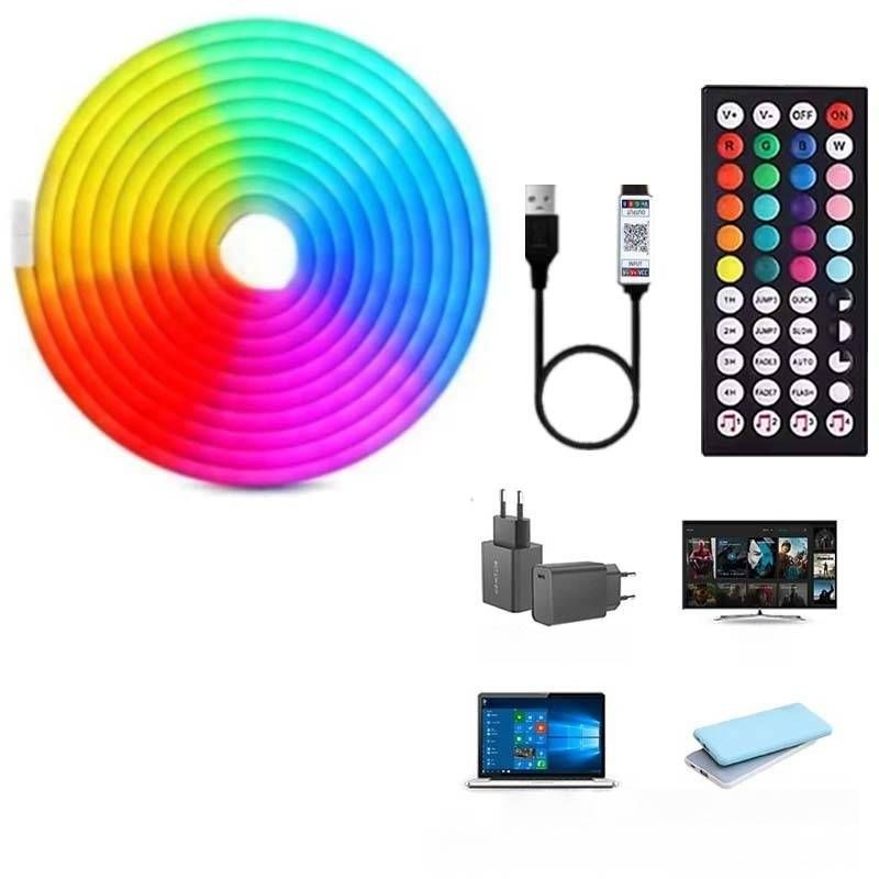 5V RGB LED Neon Strip Light With Bluetooth & IR Remote, Waterproof Flexible Decorative Ambient Lighting For Indoor Use_voghion.com