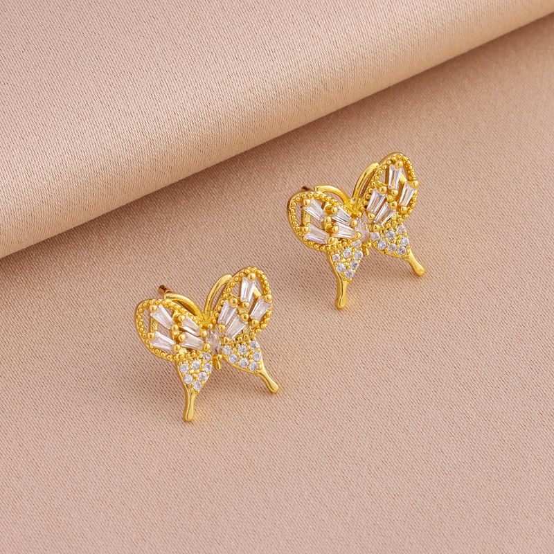 Retro luxury full zirconium butterfly necklace earrings set, versatile temperament_voghion.com