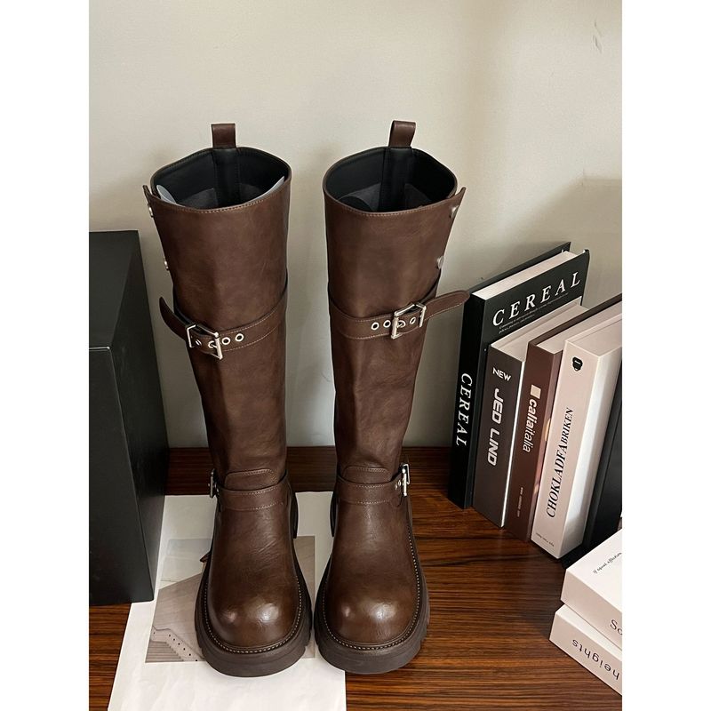 Western Cowboy Wasteland Style Long High For Women 2025 Autumn Winter New Thick-Soled Two-Way Riding Boots_voghion.com
