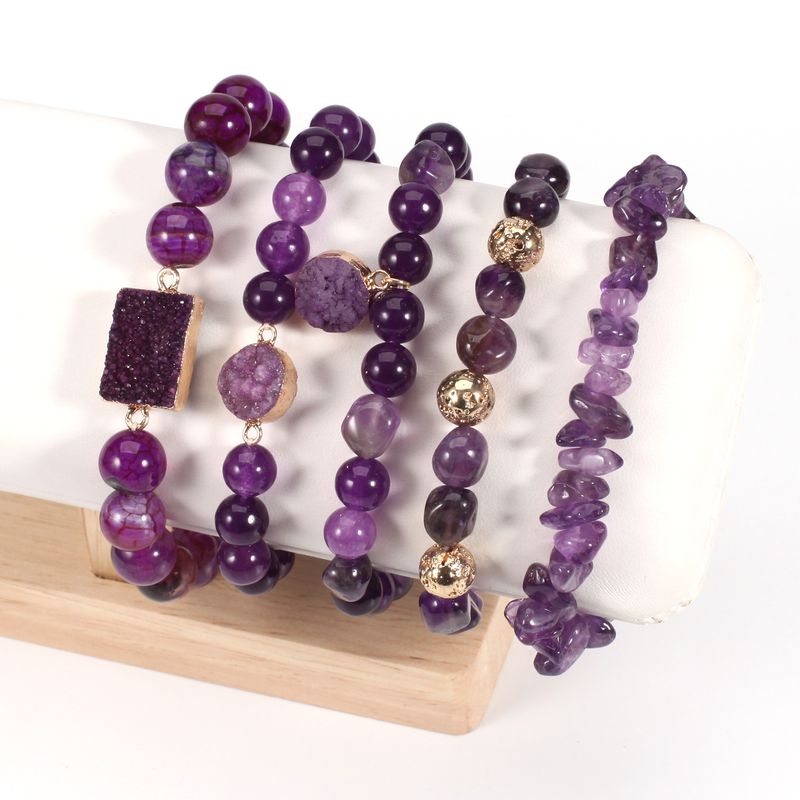 8 Cm Purple Crystal Round Beads Natural Stone BeadedBracelet Female Elastic Adjustable_voghion.com