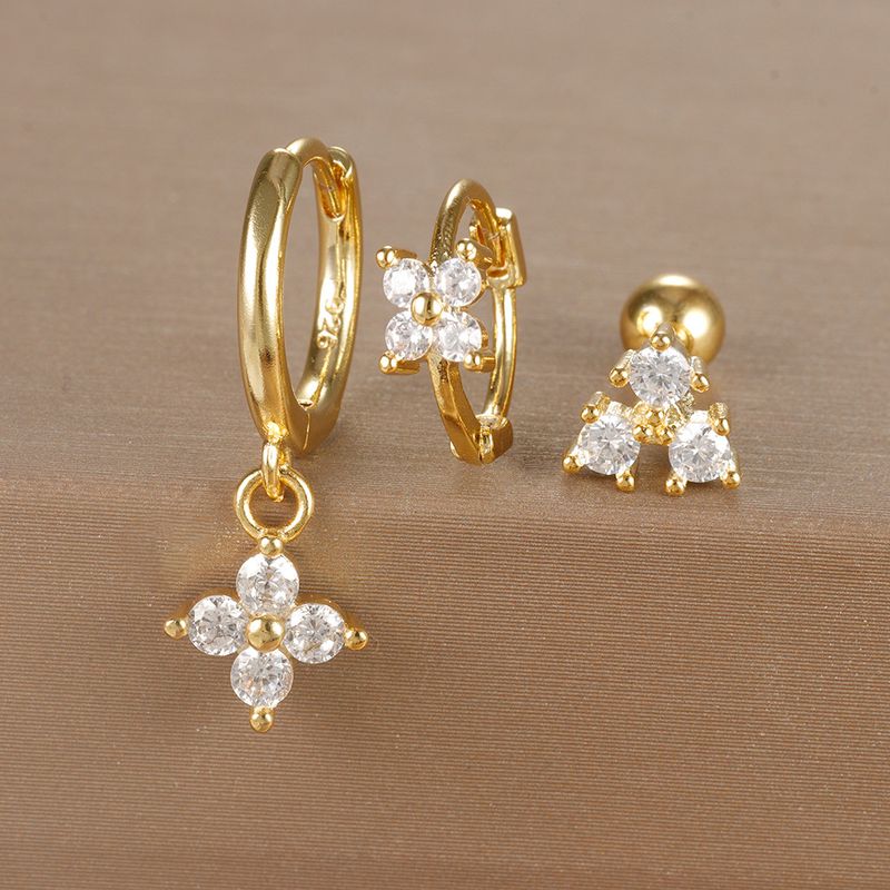 Gioielli e accessori orecchini geometrici alla moda, set di orecchini floreali con micro zirconi intarsiati, orecchini da donna leggeri e di lusso personalizzati in tre pezzi_voghion.com