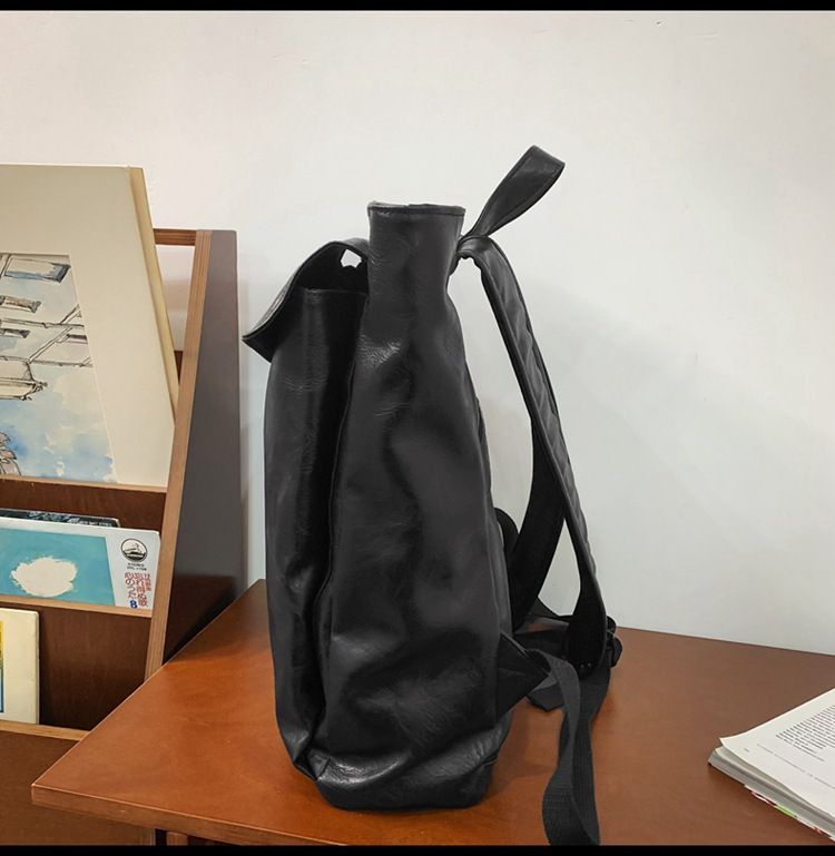 Backpack Men's Backpack Pu Solid Color Motorcycle Men's Large Backpack Travel Travel Daily Commute Large Capacity Backpack_voghion.com