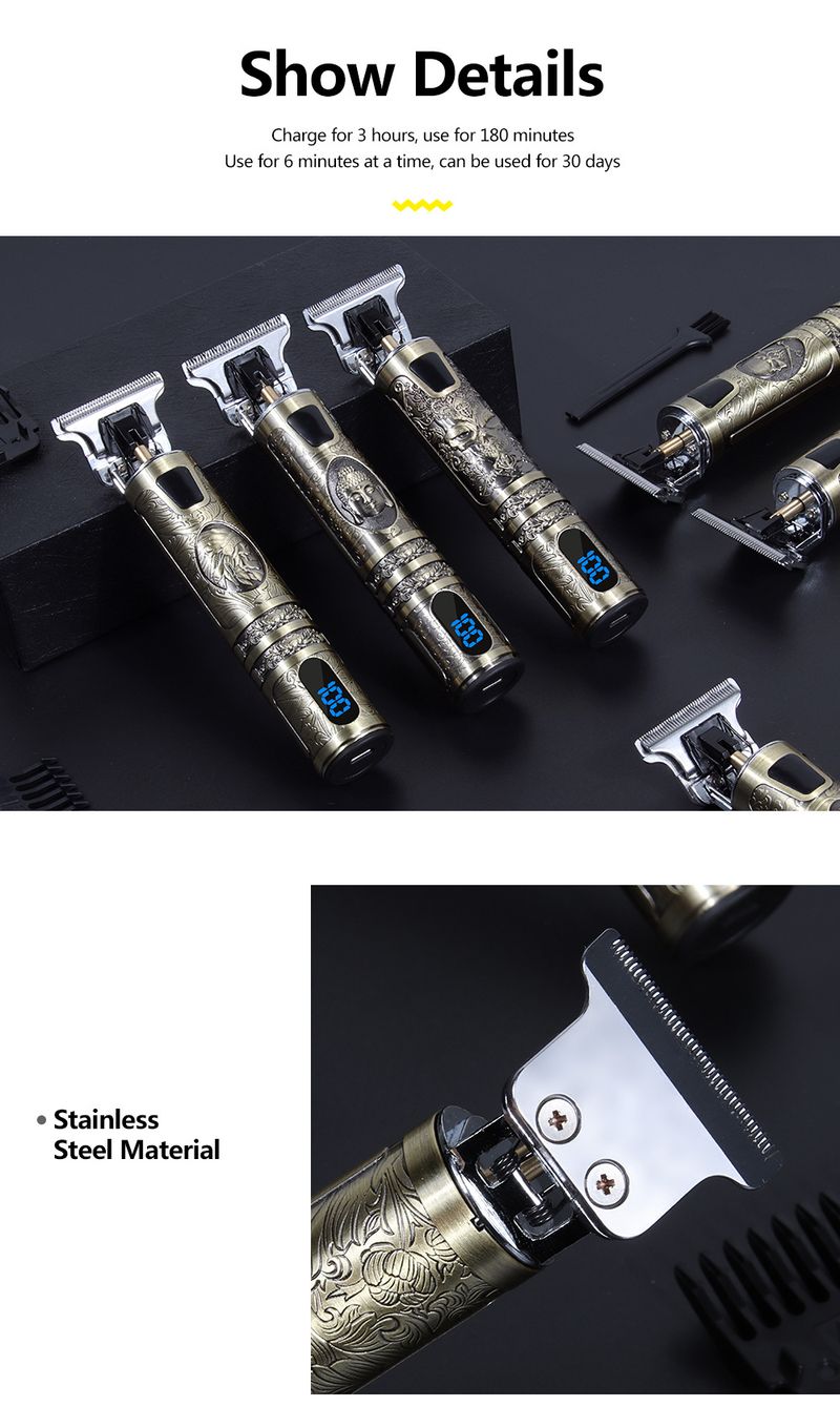 Rechargeable electric hair clippers carving gentleman new hair salon home hair clipper T9 oil head hair clipper bald artifact_voghion.com