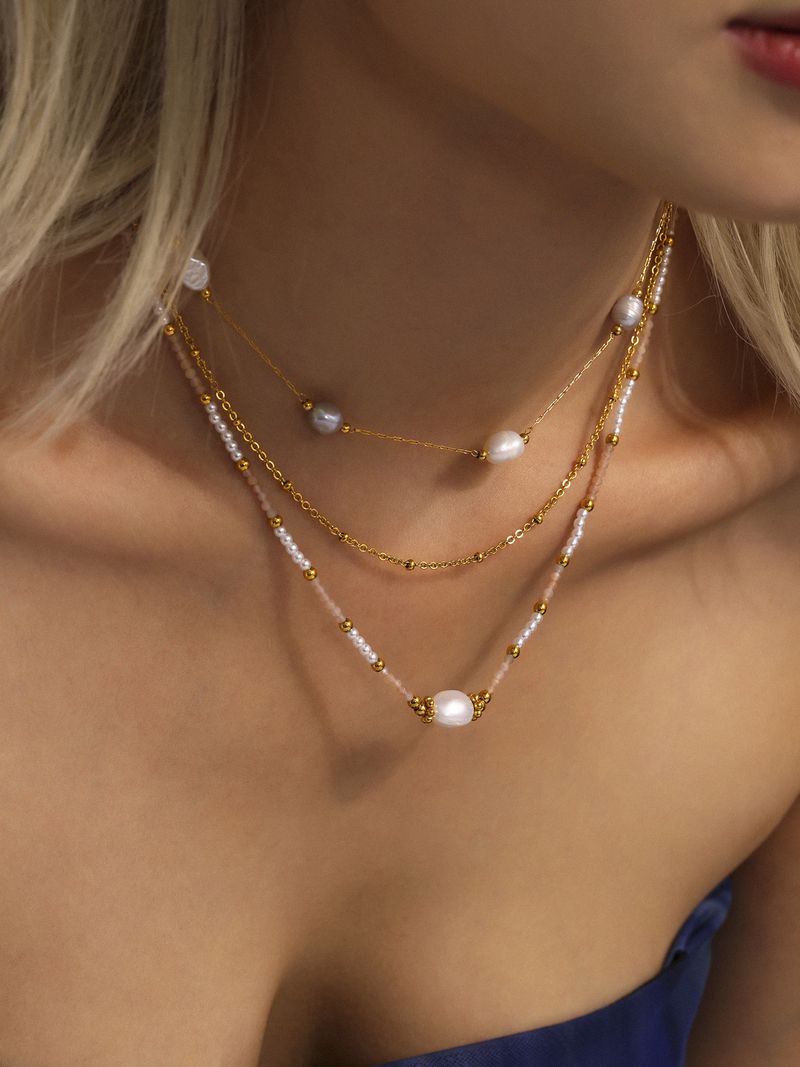 Women's Jewelry Elegant French-Inspired Beaded Chain Necklace With Faceted Natural Stones, Handcrafted For A Romantic And Artistic Look_voghion.com