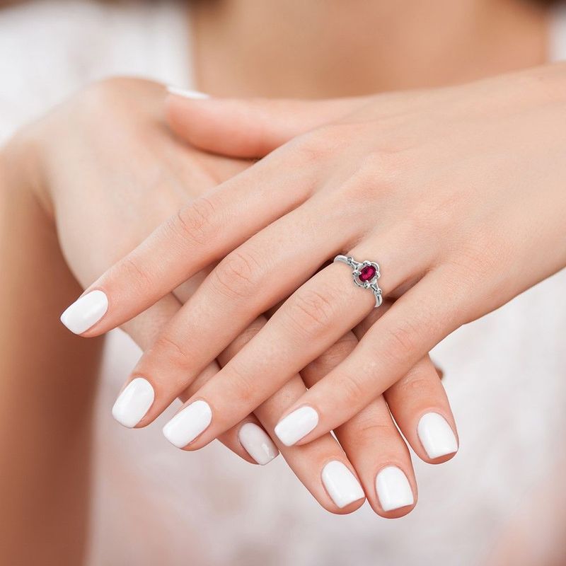 Sterling Silver Rhodium-plated Created Ruby & Diam. Ring_voghion.com