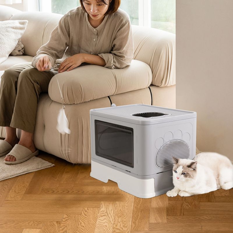 Cat Litter Box Fully Enclosed and Foldable,Top Entry Litter Box Storage and Deodorization Easy to Clean Covered Litter Box_voghion.com