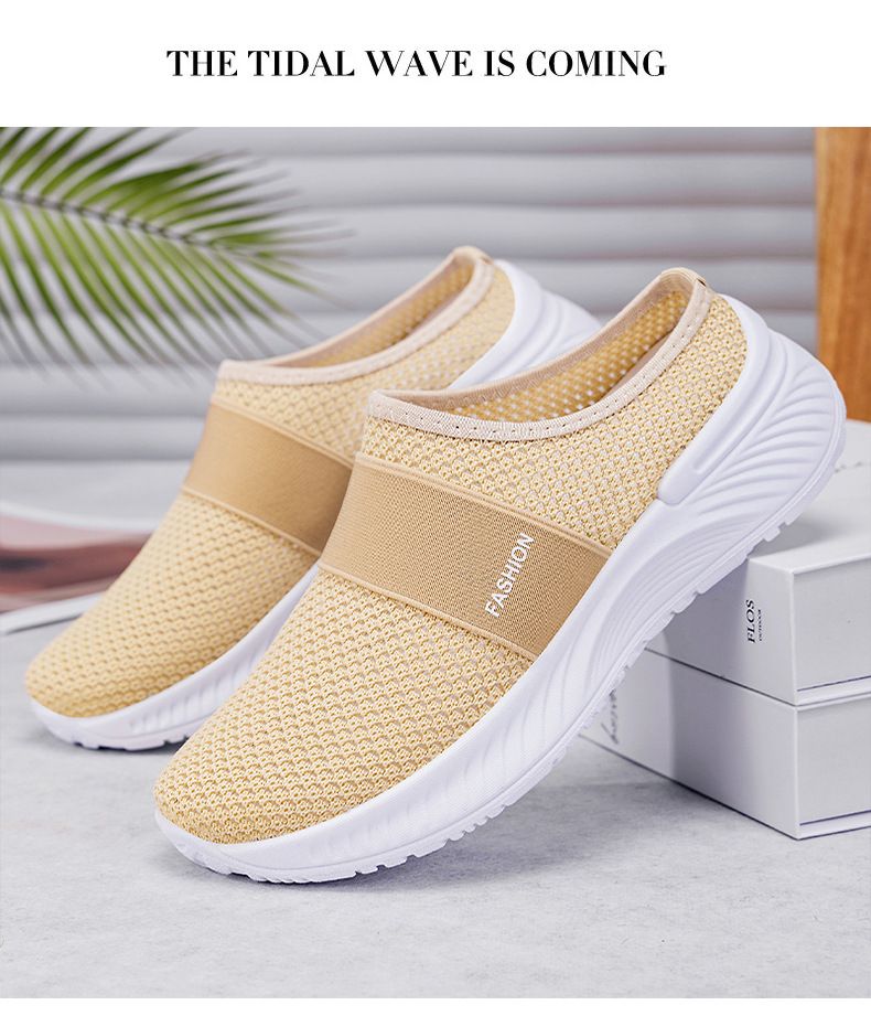 Große Damenschuhe mit Taschenkopf, Halbschale, flache Schuhe, Fliegengewebe, atmungsaktive Freizeitschuhe, Hausschuhe, Einzelschuhe_voghion.com