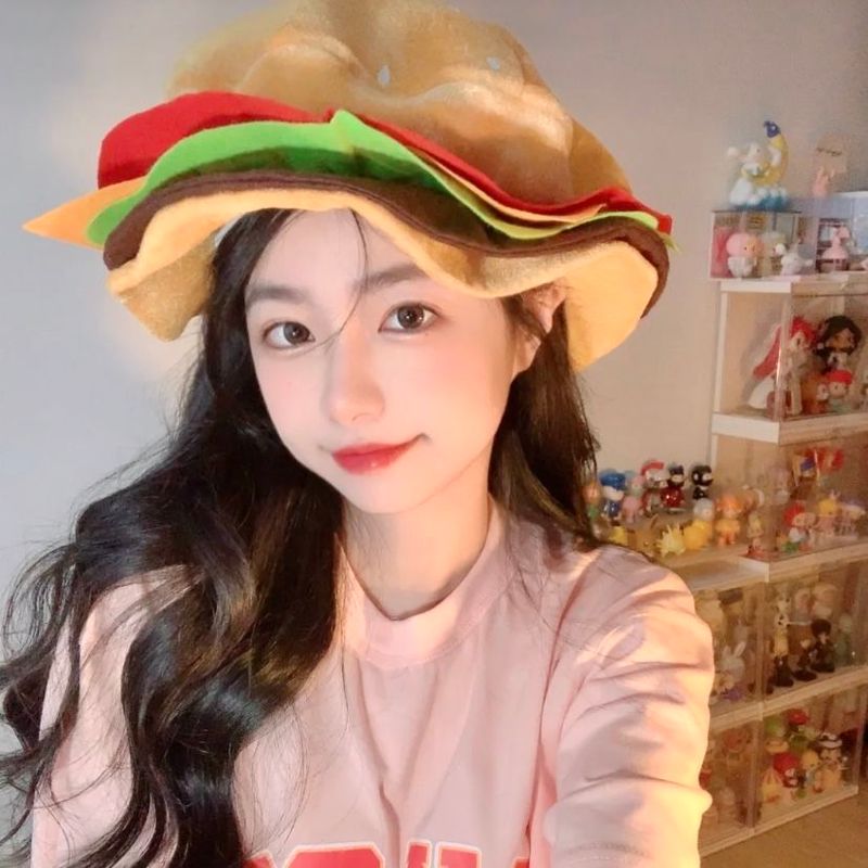 Foto di cappello da hamburger, divertente e carino, cartone animato, ragazza, cappello da hamburger_voghion.com