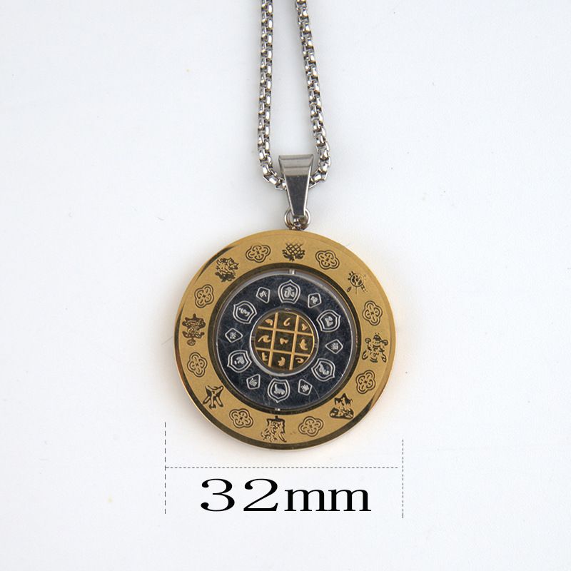 Classic and Creative Titanium Round Card Rotatable Twelve Zodiac Signs, Nine Palaces, Eight Trigrams, Manjusri Pendant,_voghion.com