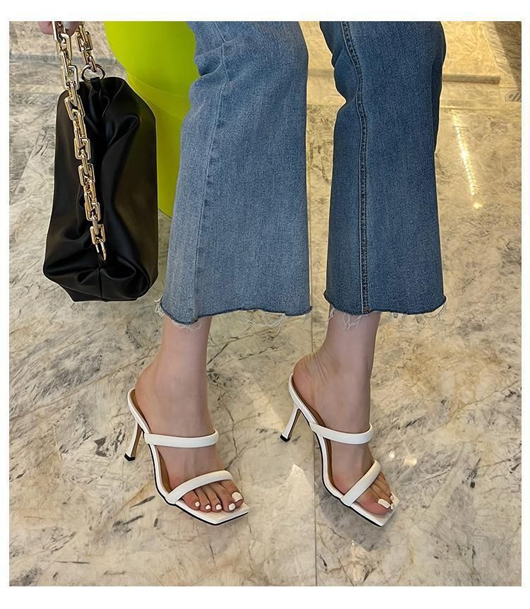 New French Style Versatile Square Toe With Exposed Toes Slim Heels For The Summer Of 2025, Featuring A Straight Strap_voghion.com