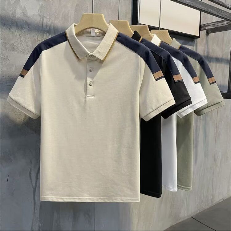 Men’s Summer Polo Shirt – Relaxed Fit, Striped & Embroidered, Lightweight & Breathable (M-5XL, Black/White/Khaki/Green)_voghion.com