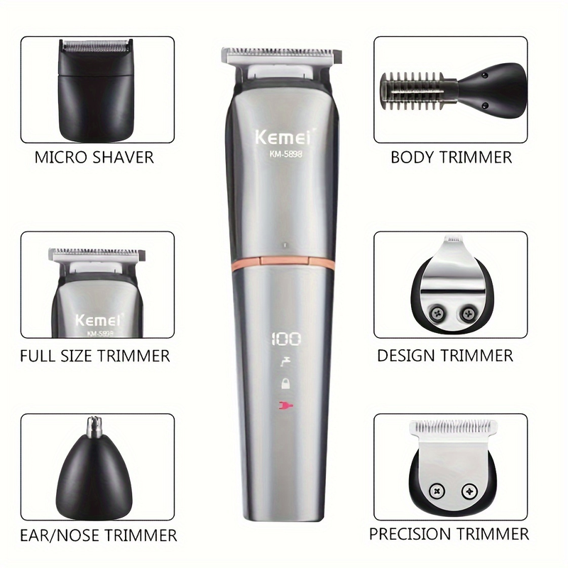 Kemei KM-5898 Kit per la cura dei capelli 11 IN 1 all'ingrosso per parrucchiere tagliacapelli lavabile e ricaricabile per uomo_voghion.com