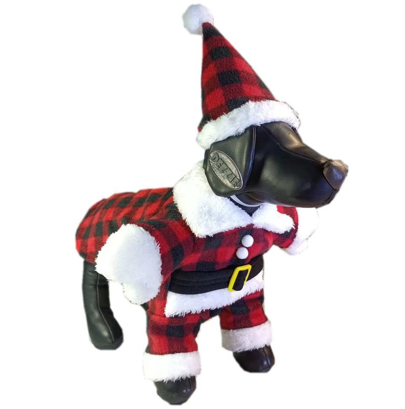 Warme herfst-wintertransformatie-outfit, honden-kerstmankostuum, huisdierkleding, kerstjurk_voghion.com