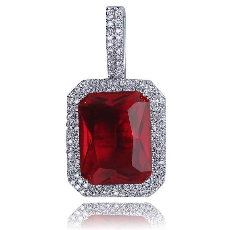 ICON SQUARE - Collana con ciondolo quadrato in pietra preziosa solida (gioiello unisex hip hop, lusso in stile freddo, best seller)_voghion.com