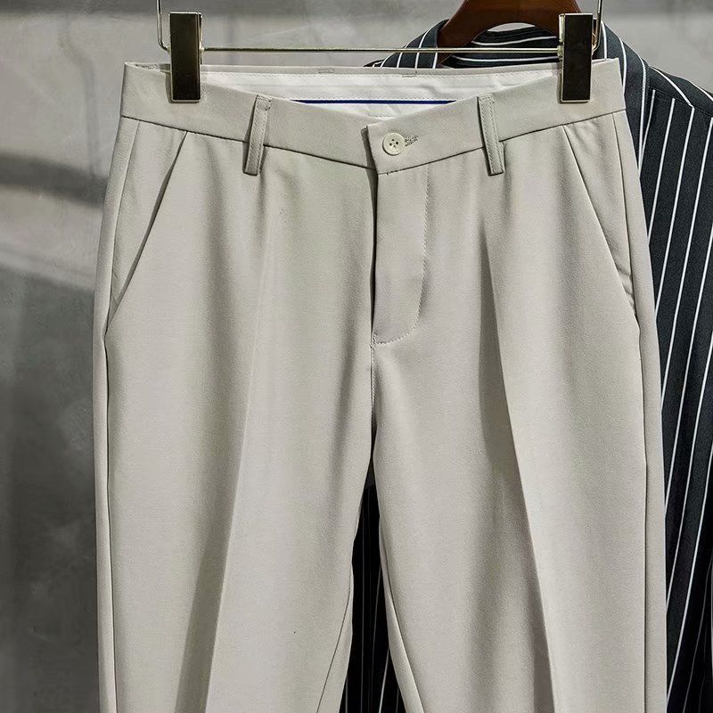 Pantaloni da uomo di design con lo stile di Hong Kong che entra nella moda, pantaloni a gamba dritta per la perdita di peso, pantaloni western drappeggiati casual e alla moda._voghion.com