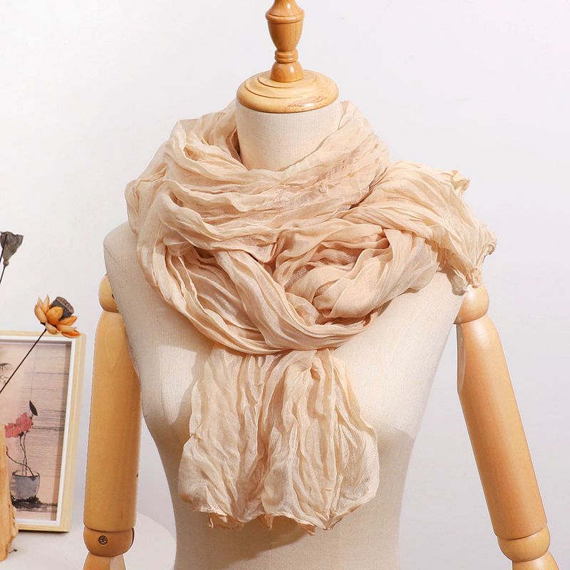 Grenzüberschreitender Außenhandel, geknitterter, gedrehter Baumwoll-Leinen-Schal, langer Schleier, künstlerisches einfarbiges Kopftuch, extra groß_voghion.com