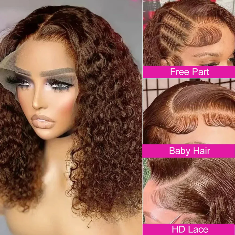 Peluca corta de color castaño oscuro con corte bob, cabello humano de 13 x 4 pulgadas, pelucas frontales con encaje, pelucas cortas de ondas profundas marrones, peluca bob n.° 4, cabello humano 180 % para mujer_voghion.com