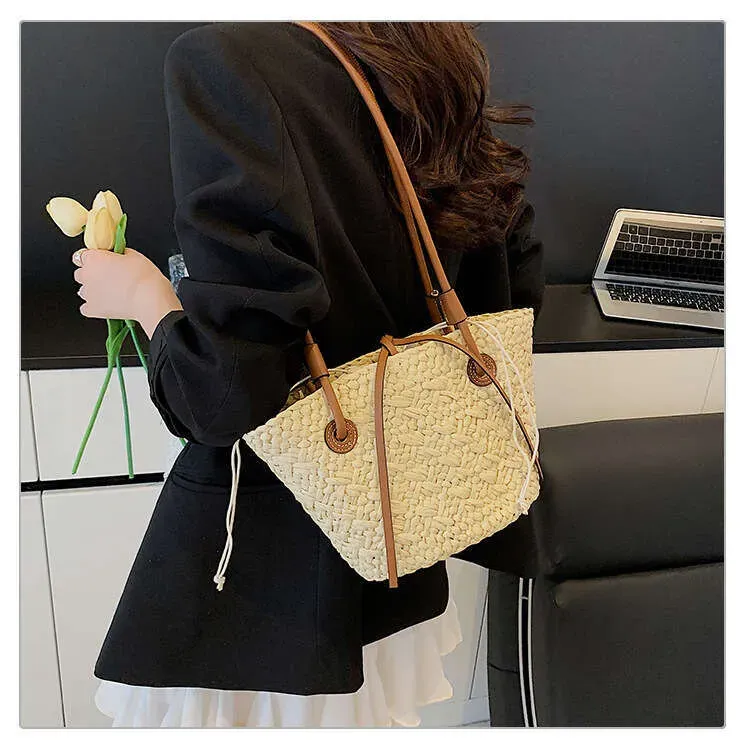 Stroh-Umhängetasche für Damen, Sommer, Strand, Urlaub, gewebt, großes Fassungsvermögen_voghion.com