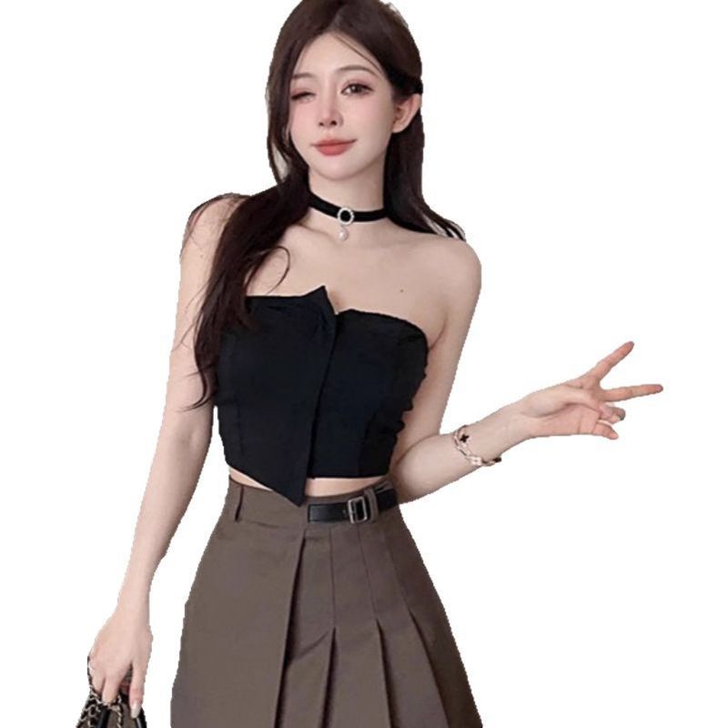 Mädchen Kurze Unregelmäßige Design Brust Wrap Weste Für Frauen Frühling Sommer Nische Plaid Tube Süße Und Würzige Top_voghion.com