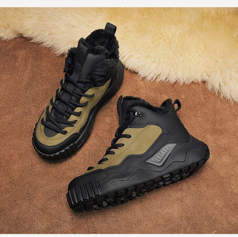 Men's winter snow with plush thickened warm shoes and fur integrated work waterproof, anti slip, cold resistant labor_voghion.com