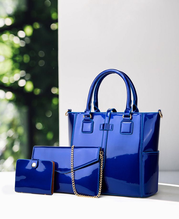 Nova velika trendovska ženska torbica iz lakiranega usnja, komplet treh kosov, preprosta torba z enim ramenom, diagonalno križno torbo_voghion.com