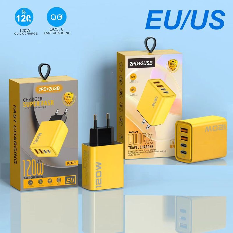 120W Dual PD+dual USB Charger Suitable For Apple 15 Huawei Phone Dual Type C Intelligent Fast Charging Head_voghion.com