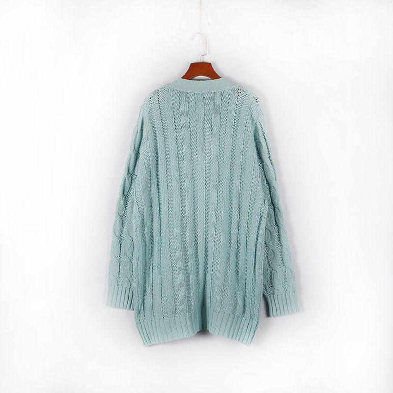 Neuer einreihiger, dicker, langärmliger Strickpullover-Cardigan-Mantel für Herbst und Winter mit verdrehter Tasche für Damen_voghion.com